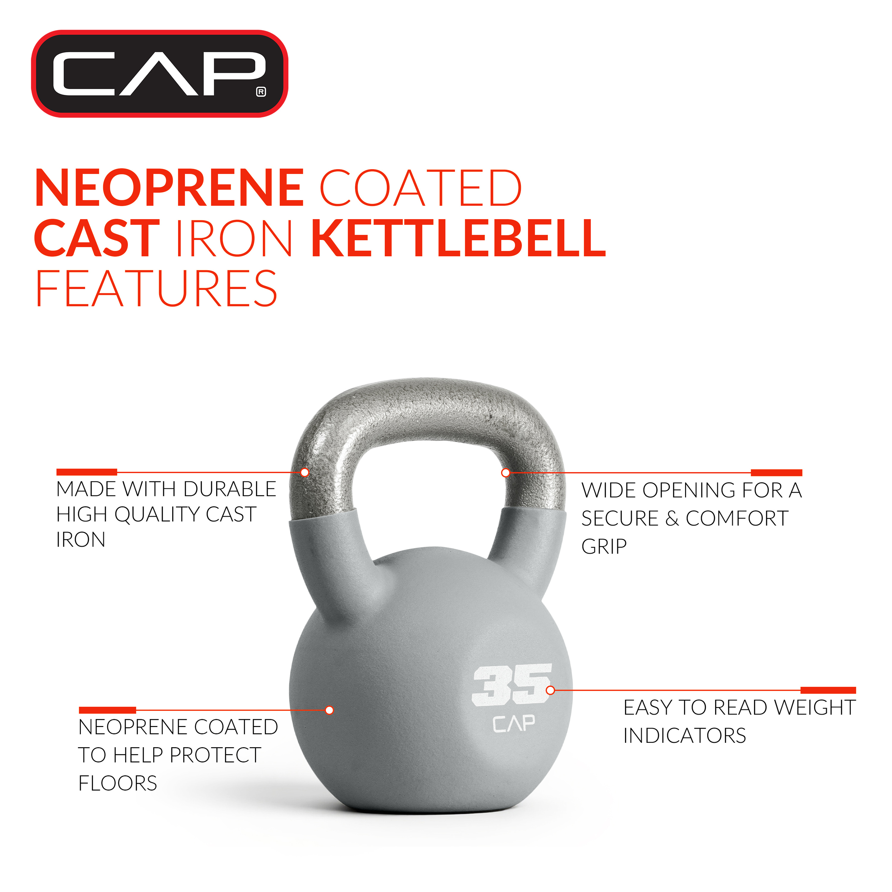 CAP, 35lb Neoprene Coated Kettlebell, Gray
