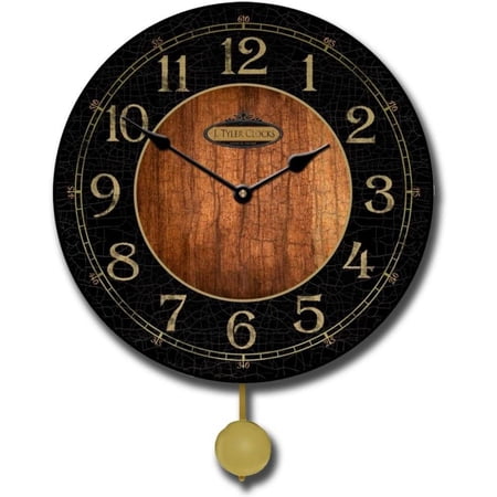 Black & Wood Pendulum Wall Clock | Ultra Quiet Quartz Mechanism | Hand Made in USA Beautiful Crisp Lasting Color | Comes in 8 Sizes | 10-Inch
