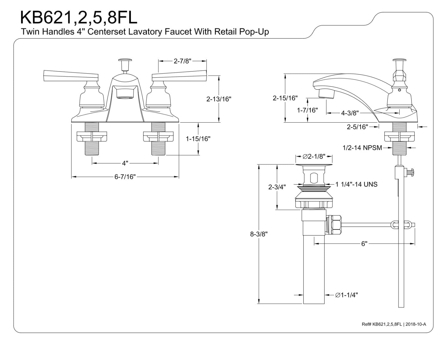 Kingston Brass KB628FL 4 in. Centerset Bathroom Faucet, Brushed Nickel
