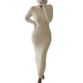 thumbnail image 1 of MAWCLOS Robe Chandail Femme Col Rond Maxi Robes Manches Longues Chandail Jumper Décontracté Travail Couleur Unie Beige P, 1 of 2