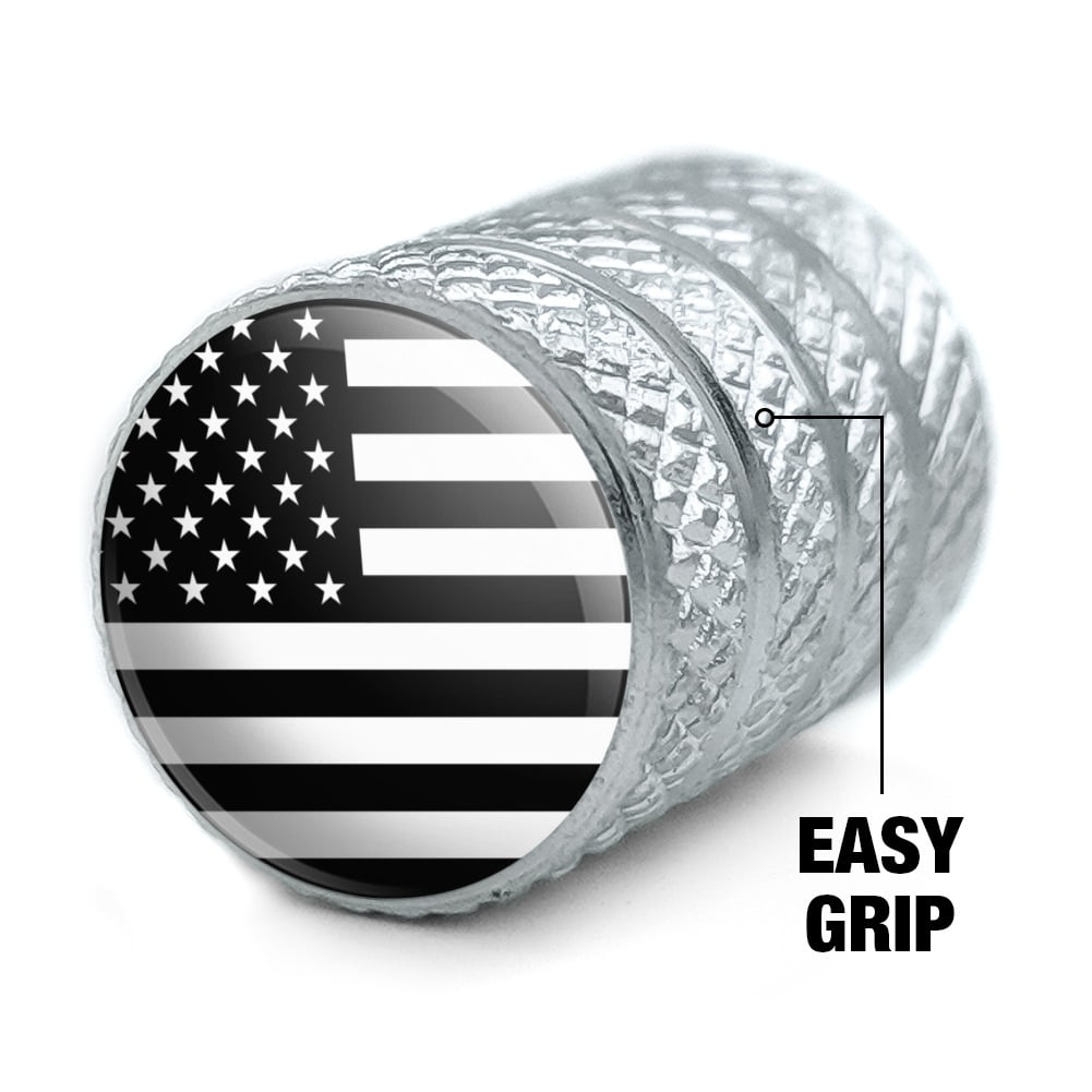 White Subdued American USA Flag Black White Military Tactical Tire Rim Wheel Aluminum Valve Stem Caps