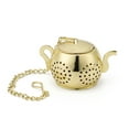 thumbnail image 1 of Decodeary Stainless Steel Tea Strainer Chain Hook Teapot Shape Removable Colorful Infuser Indoor Soup Making Filter Supplies Golden 1Set, 1 of 6