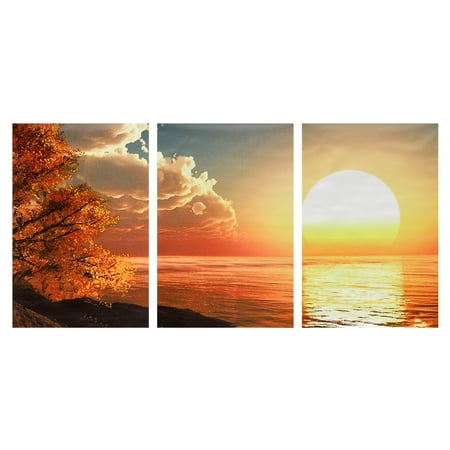 - 3pcs Modern Abstact Seaside Sunset Sky Wall Decor Art Oil Painting On Canvas Unframed