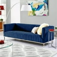 thumbnail image 2 of Posh Living Hayden Velvet Tuxedo Sofa with Y-Metal Base in Navy Blue/Chrome, 2 of 9