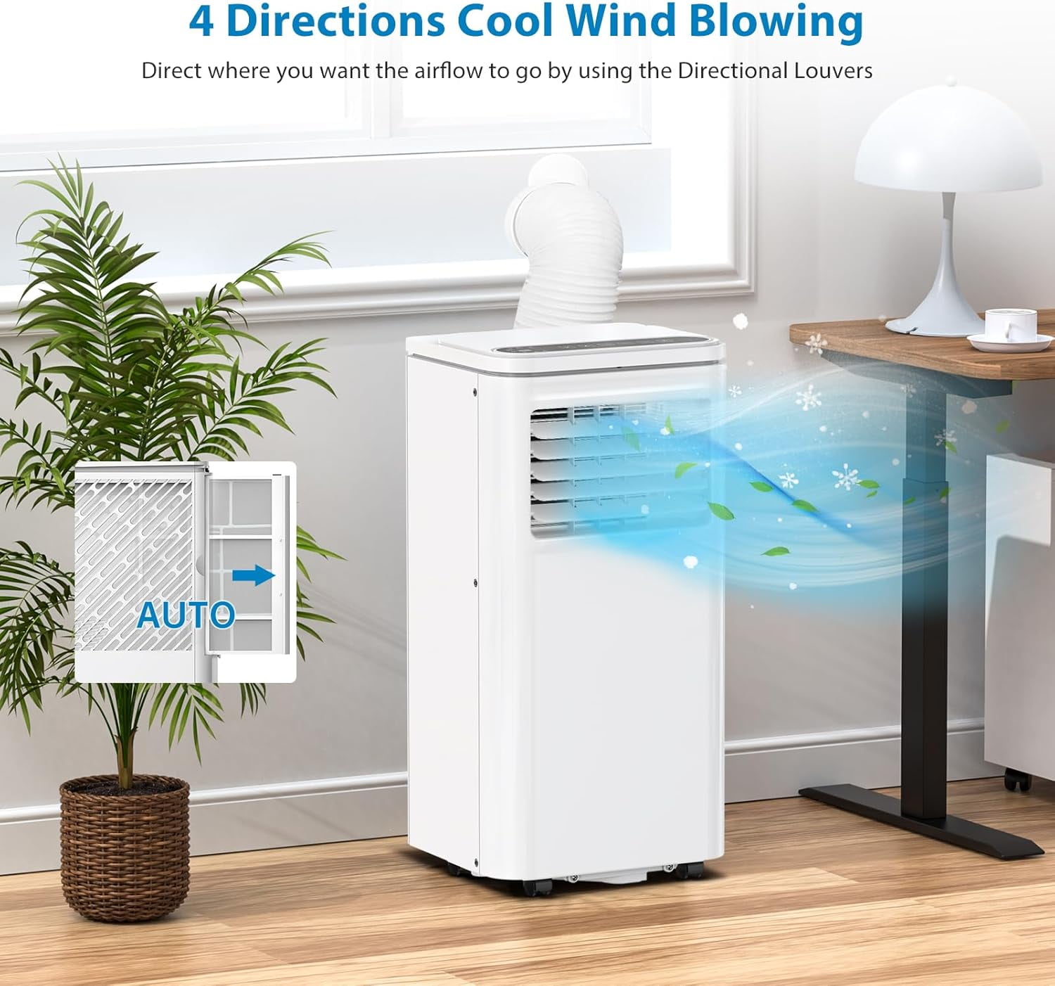 8,000 BTU Portable AC Unit, 3-in-1 Indoor Air Conditioner with Remote, 24H Timer & Sleep Mode, Standing AC with 2 Wind Speeds for Small Rooms/Offices