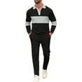 thumbnail image 2 of Maqroz 2 Piece Lounge Set for Men Striped Set Long Sleeve Turn Down Collar Top and Casual Pants Classic Formal Outfits for Golf Leisure Activity Outdoor Relaxation Wear, 2 of 5