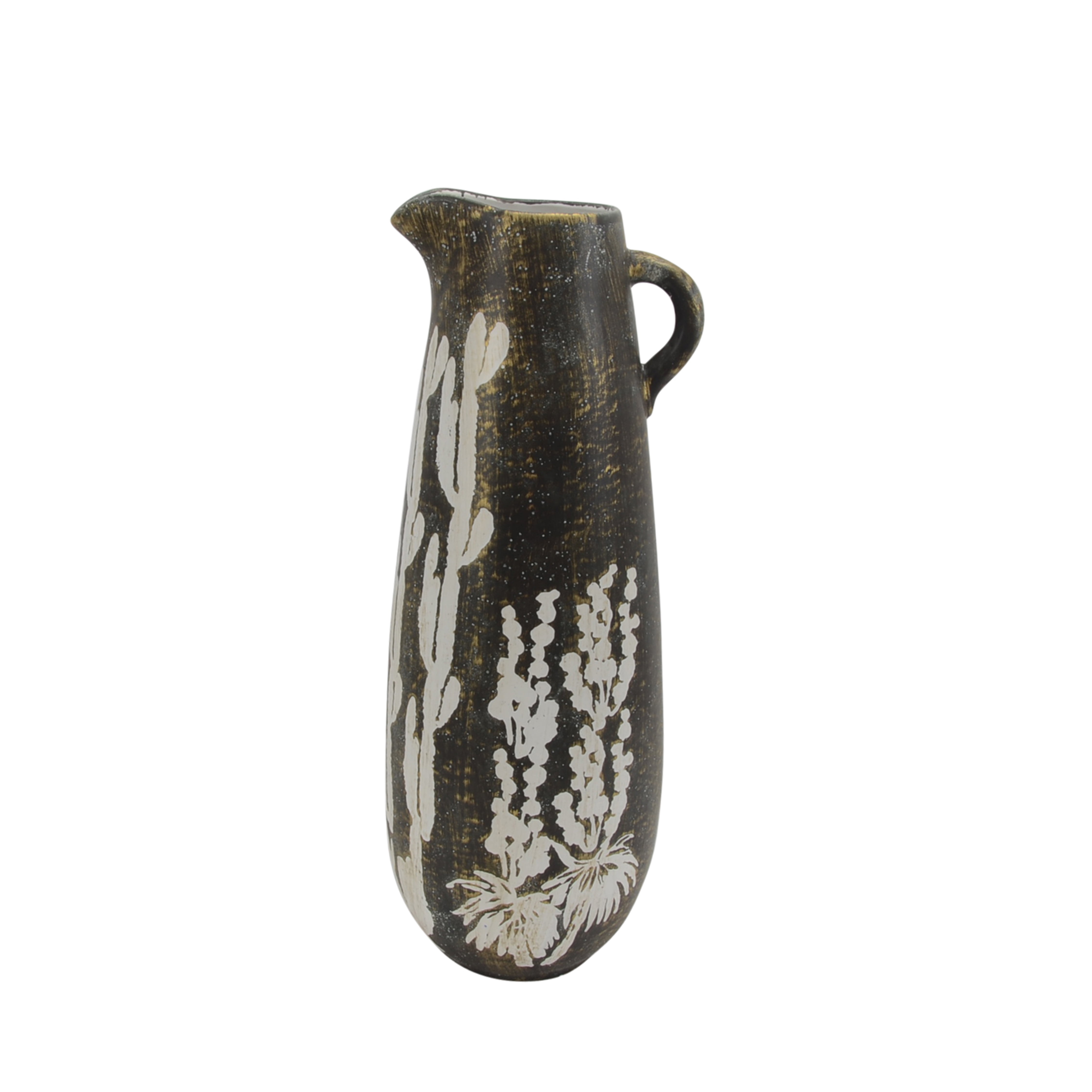 Traditional Style Ceramic Pitcher with Handle, Black and White