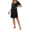 thumbnail image 4 of INSPIRE CHIC Women's Ruffle Nightgowns Ruffle Trim Cute Sleepshirts Summer Nightshirt Midi Shorts Sleeve Sleep Dress M Black, 4 of 6