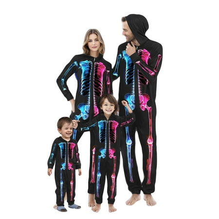 

AGWOLF Family Matching Halloween Onesie Pajamas Funny Halloween Skeleton Print Hooded Zipper Pjs Loungewear for Halloween Night Baby 3M