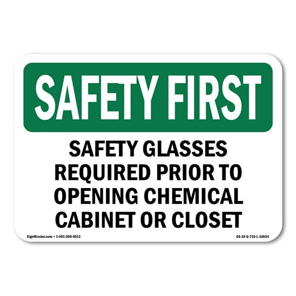 OSHA SAFETY FIRST Sign - Safety Glasses Required Prior To Opening | Plastic Sign | Protect Your Business, Work Site, Warehouse | Made in the USA