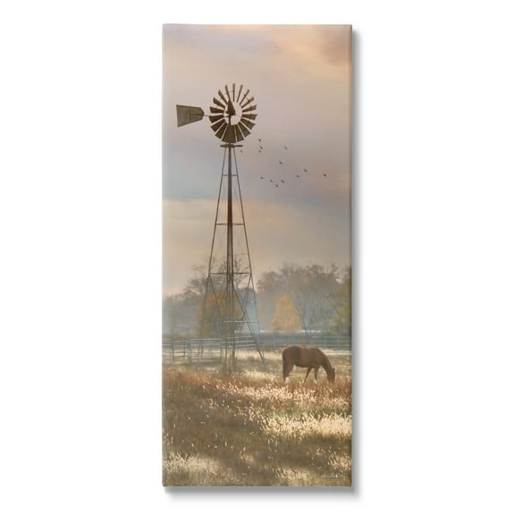 Stupell Grazing Horse Rural Windmill Pasture Landscape Photography Gallery Wrapped Canvas Print Wall Art