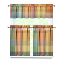 Fall Kitchen Curtains 36 Inch Short - 3 Panel Set, Autumn Harvest Print, Rod Pocket Window Treatment for Thanksgiving, Farmhouse, Cafe, Living Room - Machine Washable