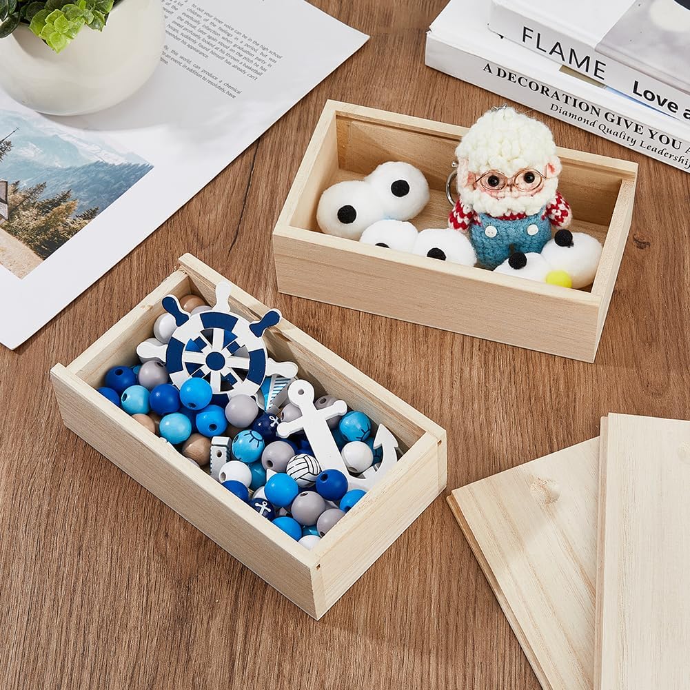 6Pcs Wood Box with Slide Lid 6.6x3.7inch Unfinished Wooden Storage Box Small Wooden Box Trinket Storage Box with Slide Top for DIY Crafts Home Decoration Jewelry 6pcs