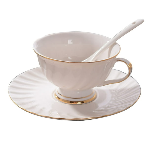 Juego de taza de café de porcelana, 180 ml, ribete dorado, diseño antideslizante, para uso diario en la cafetería de casa