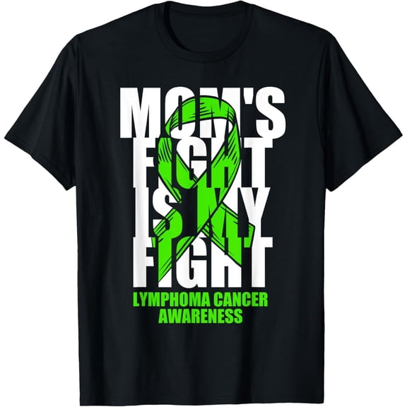 Lymphoma Cancer Awareness Lime Green Ribbon Mom's Fight Gift T-ShirtMen's and women's gift, black and white T-shirt, size: Extra large S-4XL