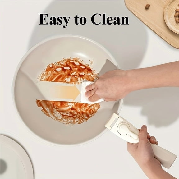 5pcs Ceramic Nonstick Kitchen Pots And Pans Set Cookware Sets With Detachable Handle, Healthy Kitchen Cooking Sets, RV Cookware, Induction/ Dishwasher/ Oven Safe, With Frying Pans & Saucepans, Beige