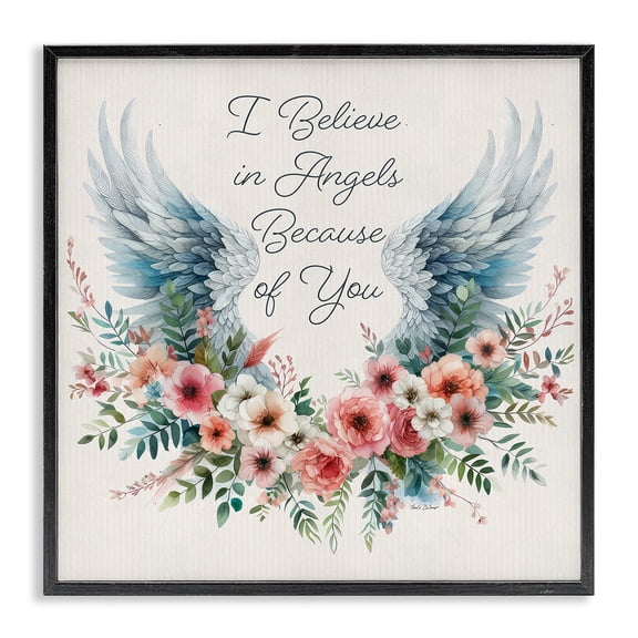 Stupell Industries French Country Floral Believe In Angels Black Framed Giclee Art, 12 x 12, by Nicole DeCamp