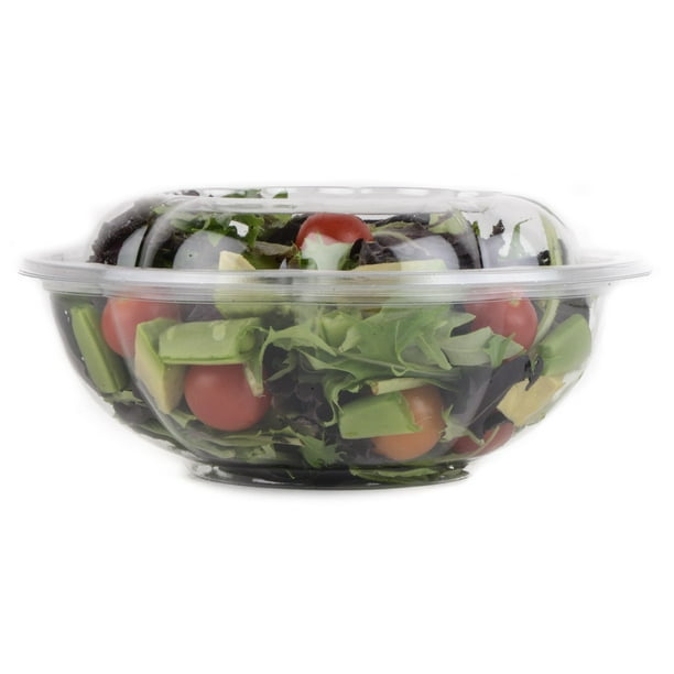 [25 PACK] 64oz Clear Disposable Salad Bowls with Lids Clear Plastic