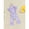 thumbnail image 3 of Bagilaanoe 3pcs Newborn Baby Girl Pants Set Letters Short Sleeve Romper Tops + Floral Flare Trousers + Headband 3M 6M 12M 18M Infant Casual Clothes, 3 of 7