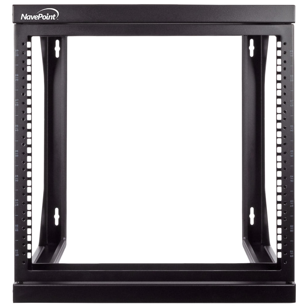 NavePoint 9U Wall Mount IT Open Frame 19 Inch Rack with Swing Out Hinged  Gate Black
