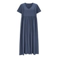 thumbnail image 4 of SMihono Cotton Linen Dresses for Women 2025 Short Sleeve V Neck Maxi Dress Casual Summer Boho Beach Long Dress Vacation Clothes Navy L, 4 of 7