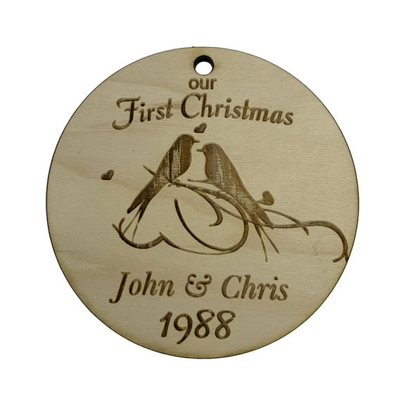 Custom Our First Christmas Ornament - Raw Wood