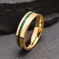 thumbnail image 2 of 6mm Wide Tungsten Carbide Flat Gold Ring with Green Malachite Inlay Couple's Ring, 2 of 5