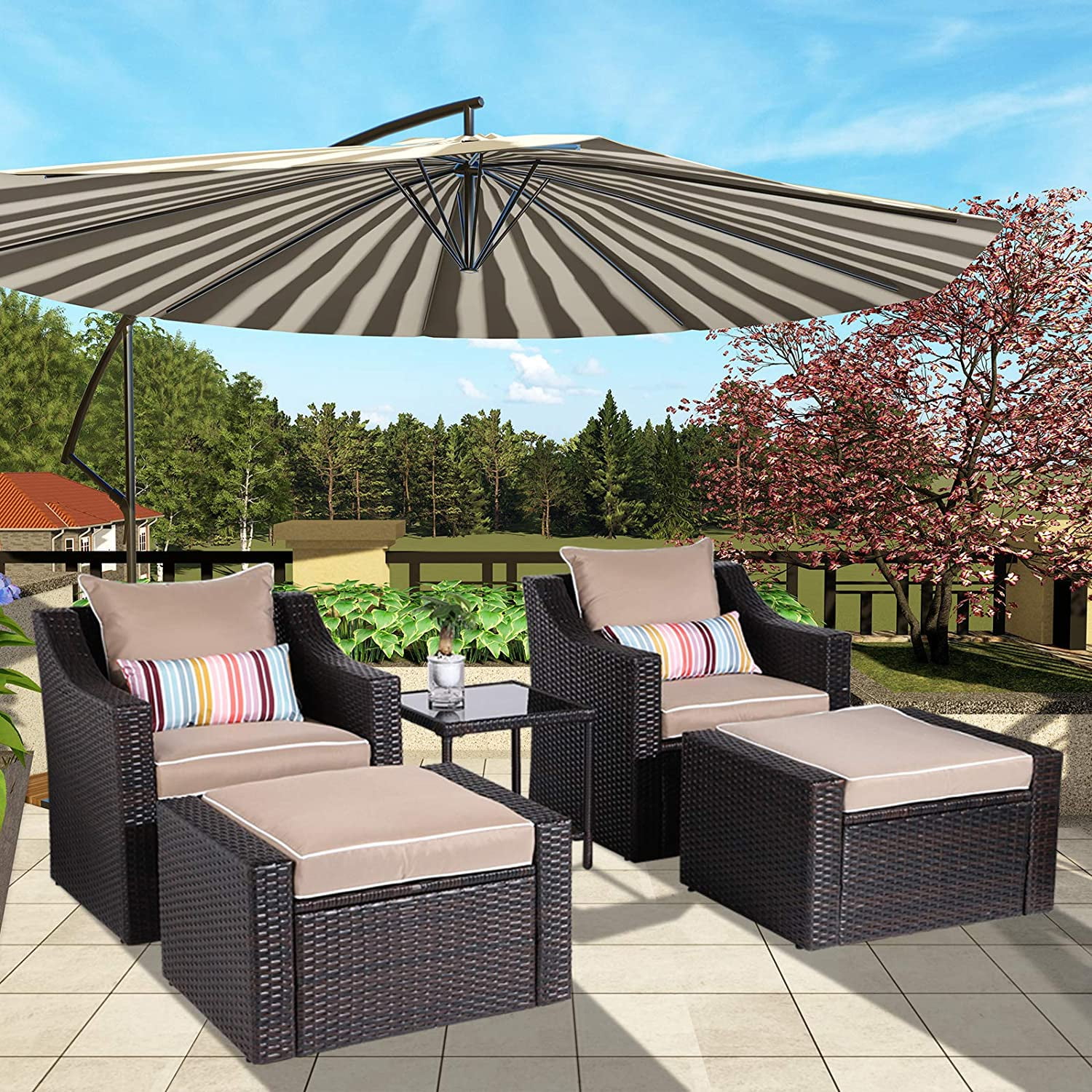 5 piece patio 2024 furniture with ottoman