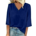 thumbnail image 1 of T-Shirt à Manches Courtes pour Femmes Femmes Liquidation T-Shirt Mélangé pour Femmes T-Shirt Uni Mode Décontracté Col en V Hauts à Manches Trois Quarts, 1 of 4