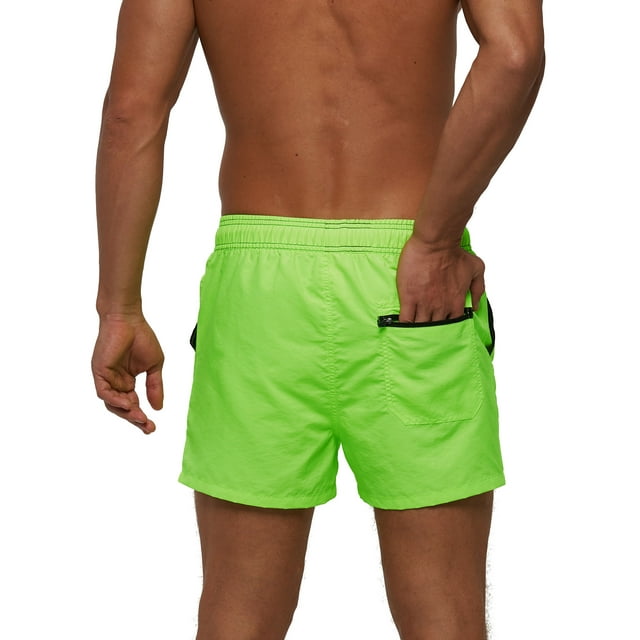 Innerwin Mens Swimsuit High Waist Boardshorts Drawstring Quick Dry Swimwear Solid Color Swimming Pool Fluorescent Green XXL