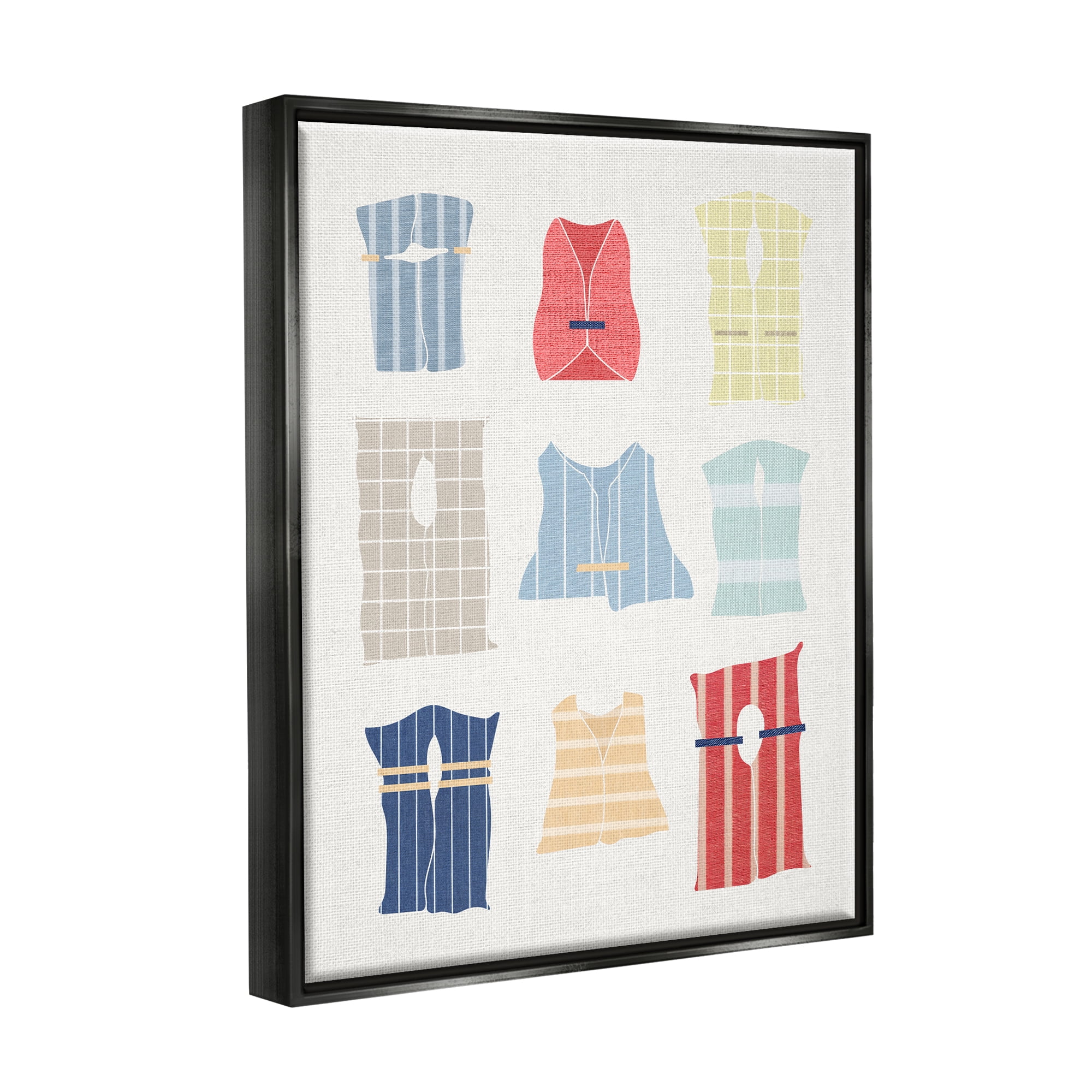 Stupell Industries Modern Life Jackets Beauty & Fashion Painting Black Floater Framed Canvas Art Print Wall Art, 17 x 21