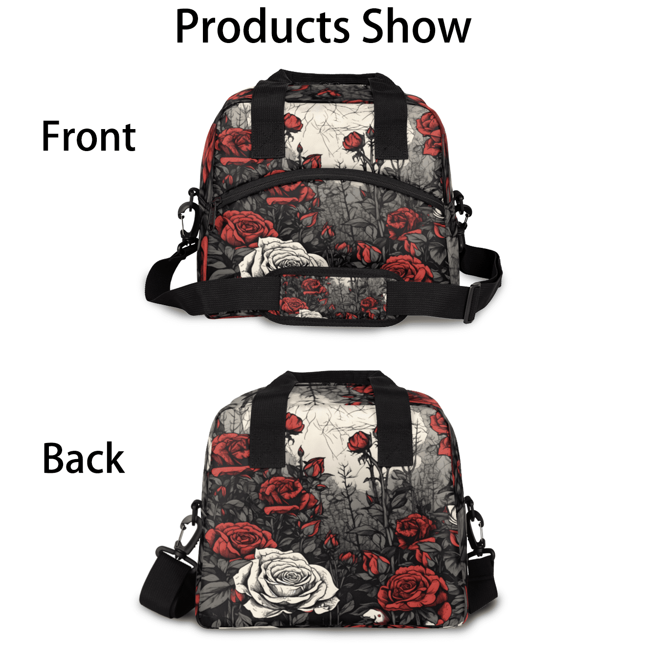 Herdesigns Rose Insulated Lunch Bag for Women Men Adults Large Reusable Lunch Box Vintage Floral Flower Leakproof Cooler Tote Bags with Adjustable Shoulder Strap