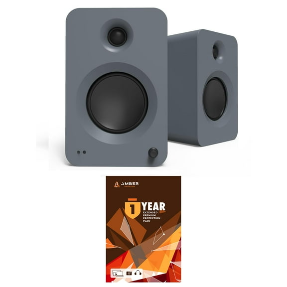 Kanto REN GREY Bluetooth Powered Bookshelf Speakers - Matte Grey Pair with 1 Year Amber Protection Extension Plan (2024)