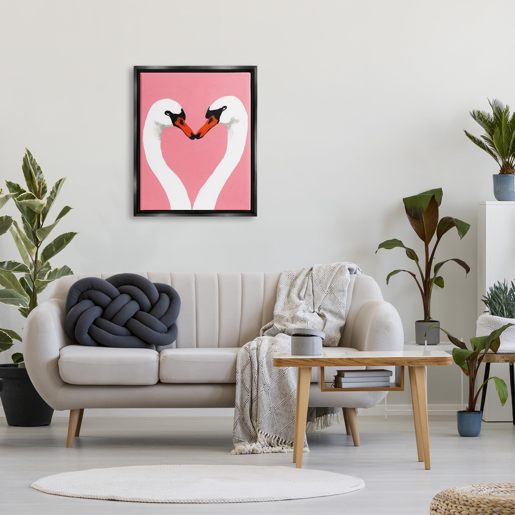 Stupell Industries Pink Swan Beaks Heart Shape Animals & Insects Painting Black Floater Framed Art Print Wall Art