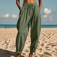 thumbnail image 4 of Juslio Linen Pants Women High Waist with Pockets Elastic Waist Casual Linen Joggers Pants L, 4 of 9