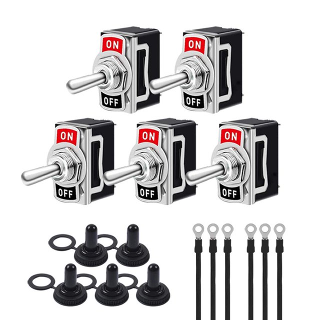 AutoEC Heavy Duty Toggle Switch - 15A 250V 20A 125V AC SPST ON/OFF SPST 2 Pin, Metal Bat Rocker Toggle Switch with 5