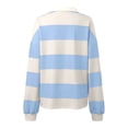 thumbnail image 5 of Women Striped Color Block Polo Sweatshirt Lapel Collared Long Sleeve Oversized Shirt Trendy Spring Clothes (Blue XL), 5 of 5