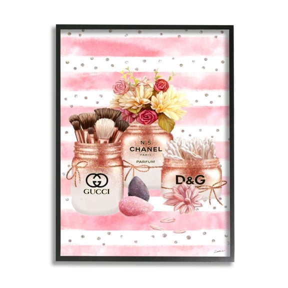 Stupell Industries Glam Floral and Fashion Jars over Stripes Design by Ziwei Li