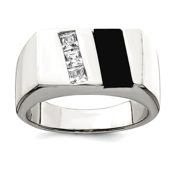 925 Sterling Silver Solid Polished Mens Cubic Zirconia and Simulated Onyx Ring Size 9 4.35mm Wide Ring for Men