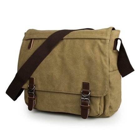 "Commuter" Men's Canvas Classic Messenger Bag - Khaki Tan