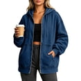 thumbnail image 4 of Women's Oversized Denim Jacket Zip Up Long Sleeve Jean Coat with Hood Casual Fall Baggy Outerwear Lightweight Windbreaker with Pockets Fashion Layering, 4 of 8