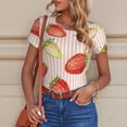 thumbnail image 6 of KLL Women 's Crew Neck Bodysuit Jumpsuits Strawberries Print Short onesies Stretch T Shirts, 6 of 7