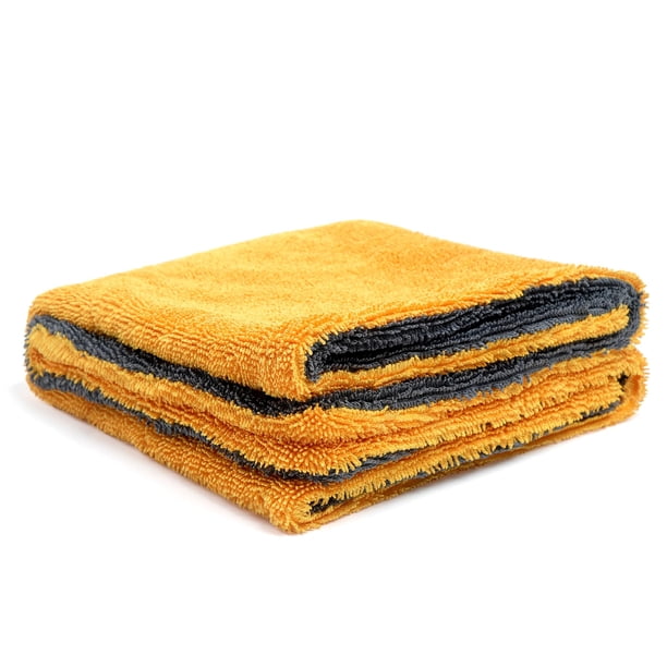 Toalla de microfibra Greenfound para secar coches, 1000 g/m², 45 x 60 cm, color amarillo y gris