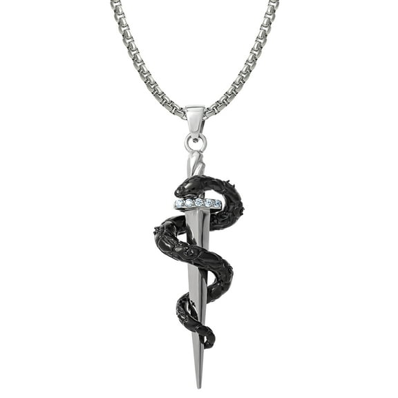 Brilliance Fine Jewelry Men's Stainless Steel Simulated Diamond Dagger Snake Pendant, 22 inches