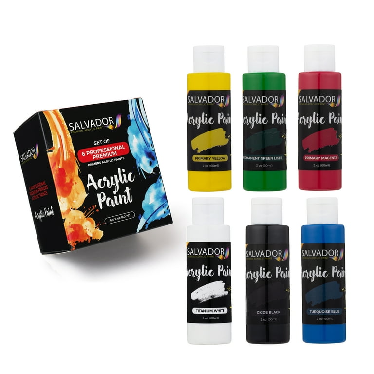 Salvador Acrylic Paint Set - 6 Extra Large 2oz (60ml) White, Black and  Primary Colors, Artist Paint Kit ? Professional Painting Set Arts and  Crafts