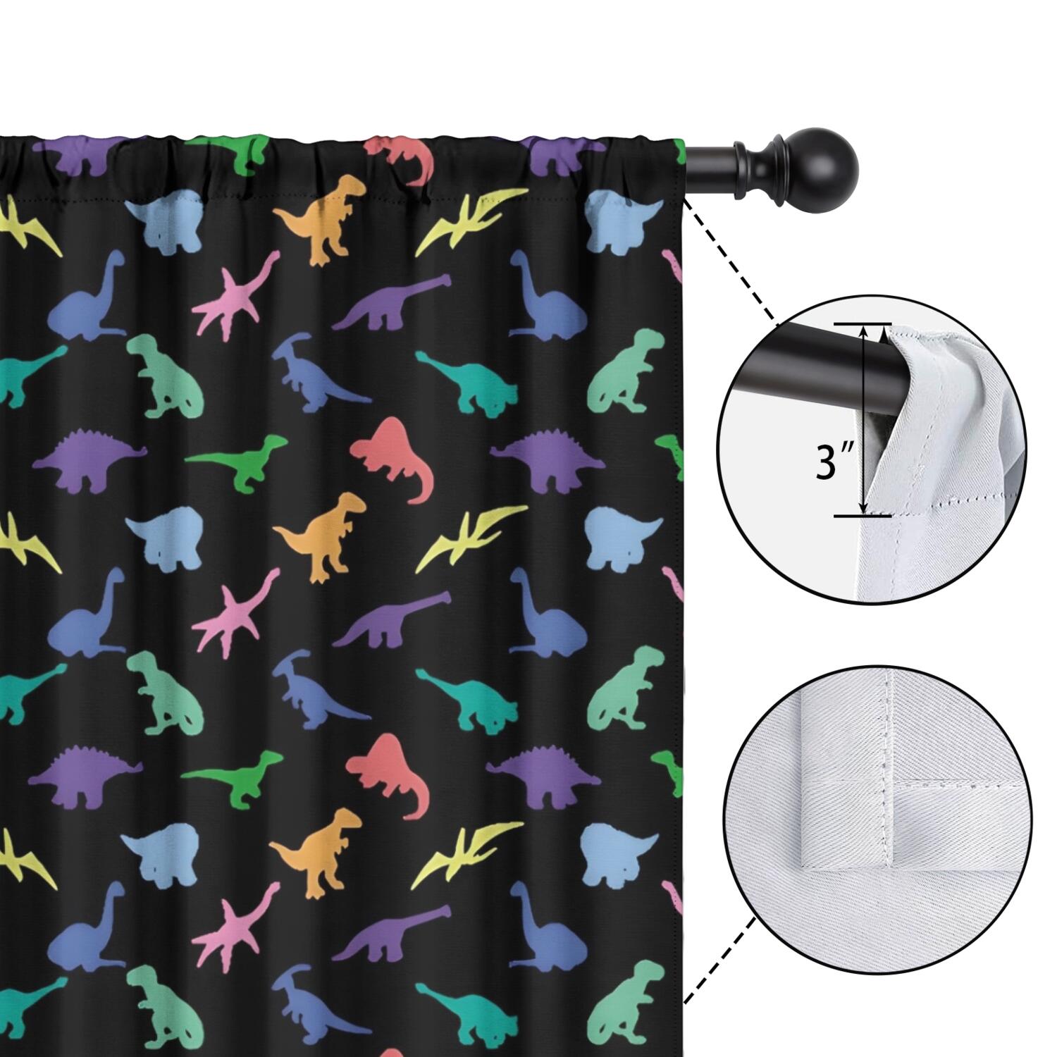 Blackout Kids Curtains,Black Colorful Dinosaurs Silhouettes Pattern Childrens Insulated Curtains Set Of 2,Bedroom Essentials,Toddler Room Decor 42"x54"