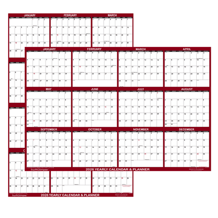 SwiftGlimpse 18" x 24" Yearly 2026 Wall Calendar, Erasable, Reversible, Horizontal-Vertical, Maroon