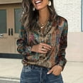 thumbnail image 6 of IMENGL Women's Satin Long Sleeve Shirt Women's Retro Flower Casual Printed Shirt Brown XXXXXL, 6 of 7