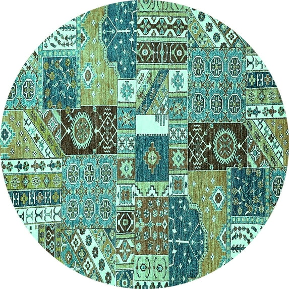 Ahgly Company Machine Washable Indoor Round Southwestern Turquoise Blue Country Area Rugs, 7' Round