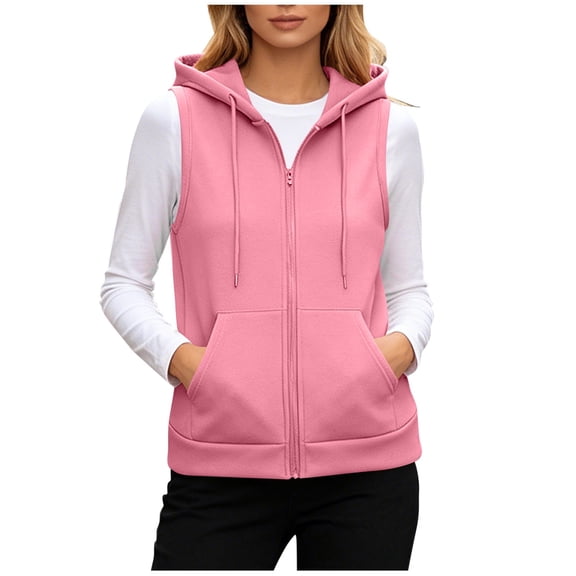 Ashirexll Womens Winter Coats, Womens Vests Outerwear, Solid Color Double Pocket Zipper Sleeveless Hooded Casual Fashion Outwear
